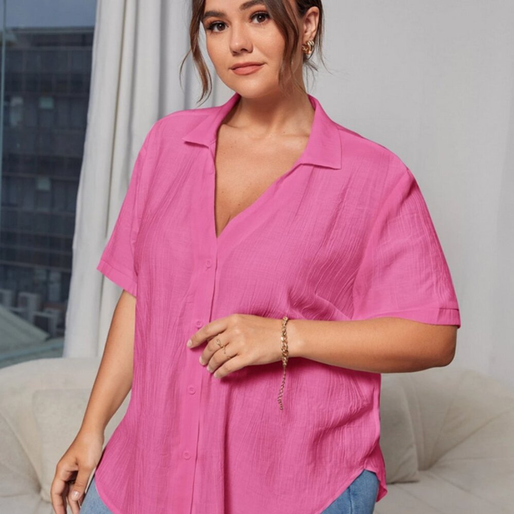 Pink Plus Solid Button Front Shirt - image 5
